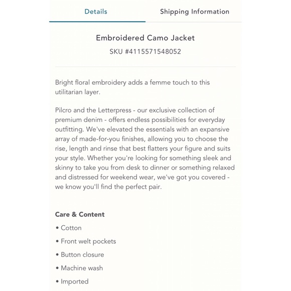 NWOT - Pilcro Embroidered Camo Jacket, XL - Picture 8 of 15